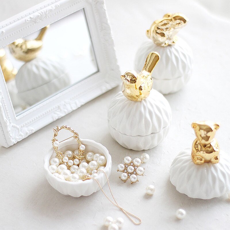 MINI Ceramic Animal Storage Jars Bear Rabbit Cover Spices Candy Tank Container Coffee Jewelry Kitchen Organizer Decoration Craft