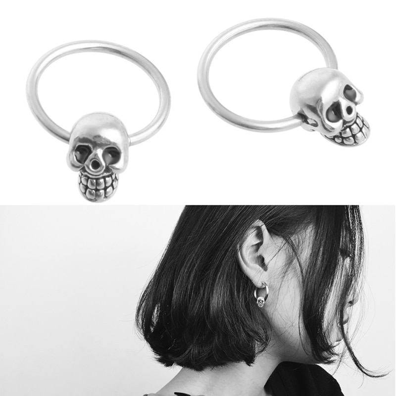 Javrick Punk Retro Schedel Hoofd Oor Piercing Studs Oorbellen Titanium Staal Oor Ghost Studs Persoonlijkheid Sieraden