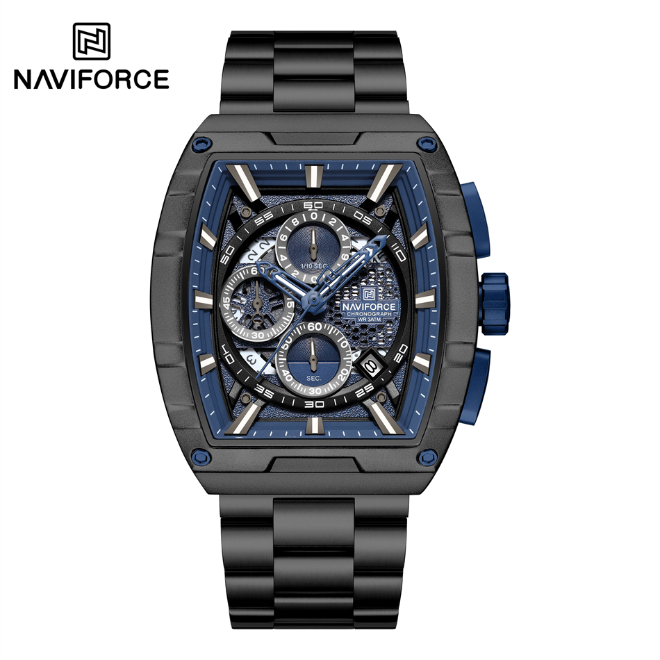 NAVIFORCE zegarek kwarcowy dla mężczyzn moda wodoodporny świecący chronograf zegarek Auto data pasek ze stali nierdzewnej zegar prezent: Brązowy