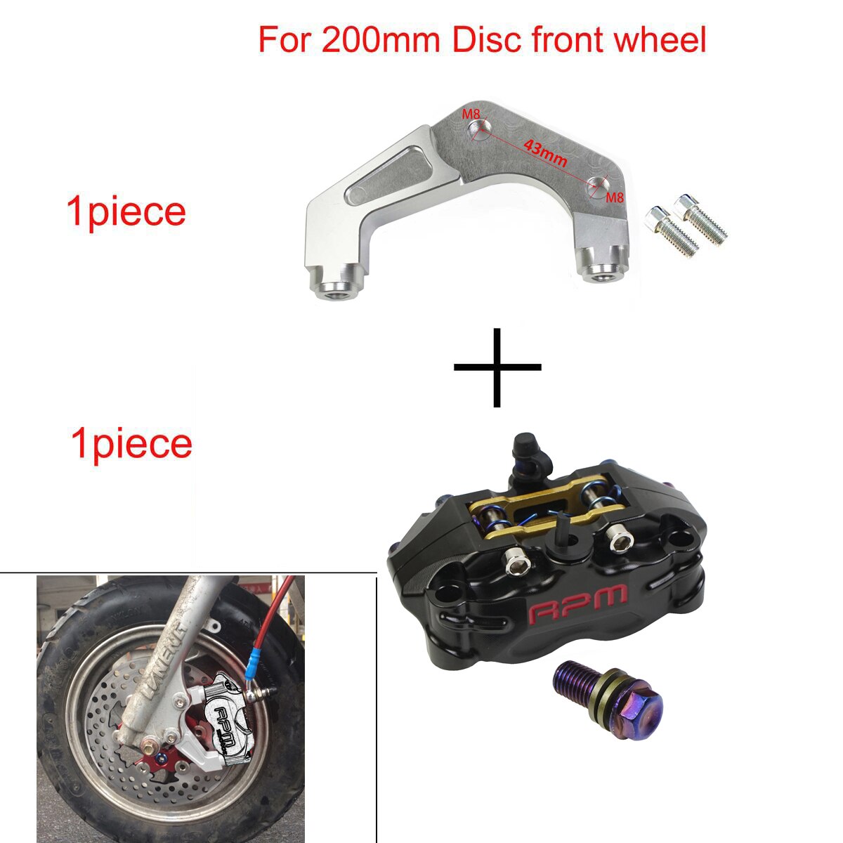 Tarcza hamulcowa motocykla 200mm 220mm przód tył 4 tłok montaż promieniowy 82mm RPM dla skutera Rsz Jog Dirt pitbike GROM: black A bracket 200