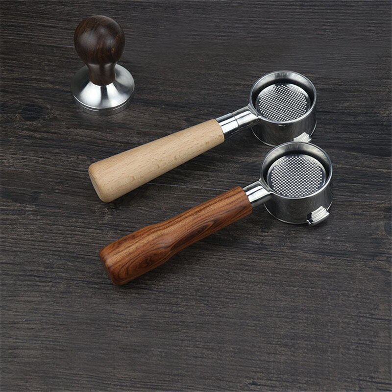 51/54mm Coffee Machine Handle Three Ears Bottomless Stainless Steel Primary Color Solid Wood Detachable Coffee Machine Handle