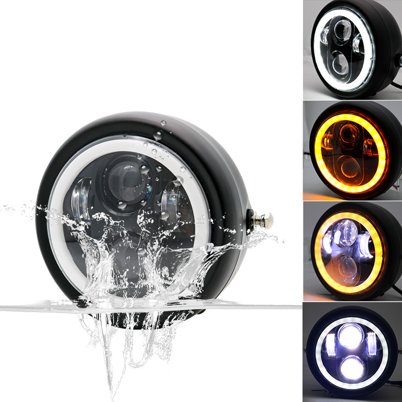 6.5 Inch Motorfietsen Ronde Led Halo Koplamp 12V Universele Afstand Licht Cafe Racer Vintage 5.75 "Motorfiets Koplamp