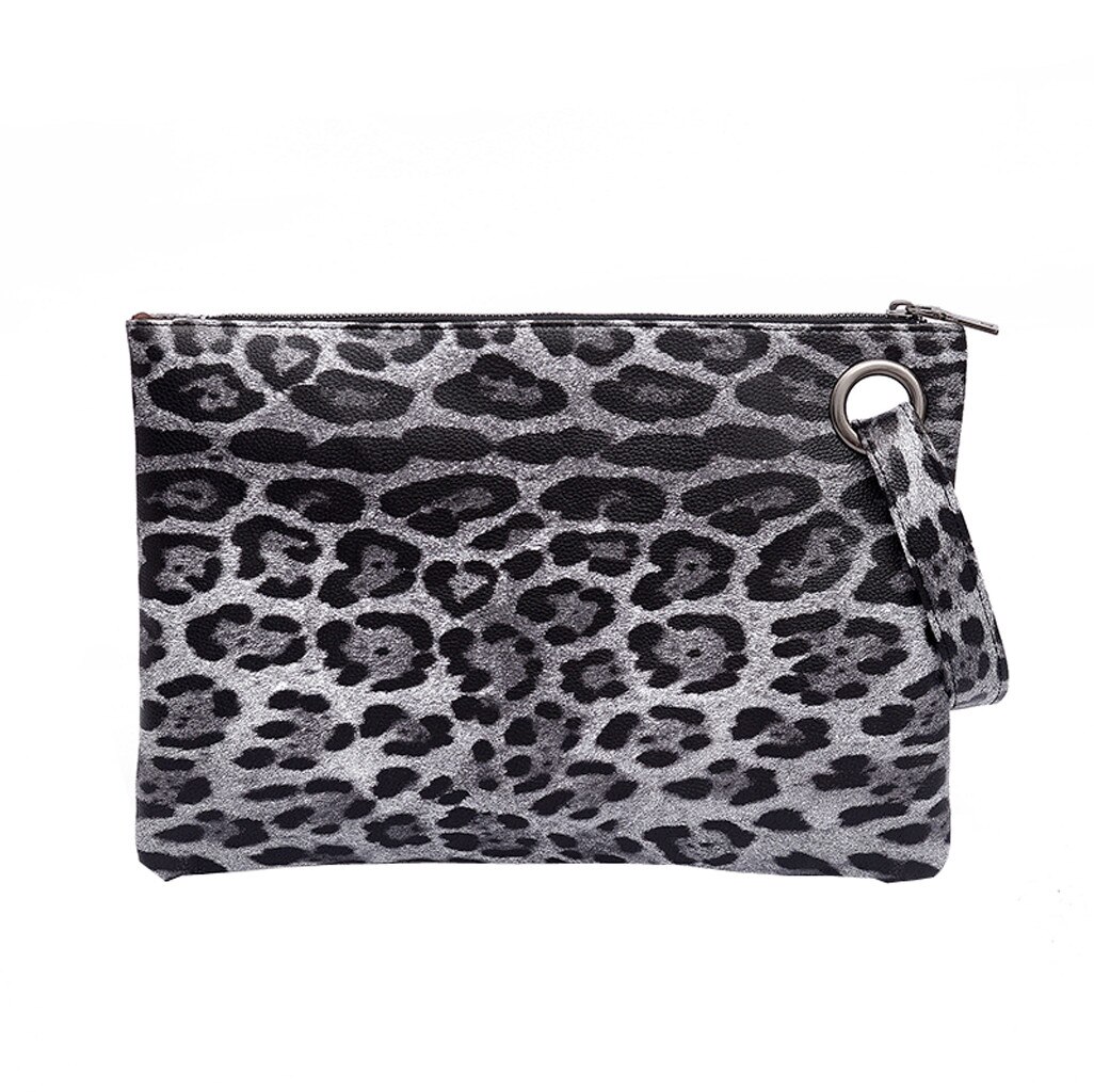 Leopard kvinder pung lang lynlås clutch håndtaske mobiltelefon taske kortholder mønt pung tynd pung #yj: Grå