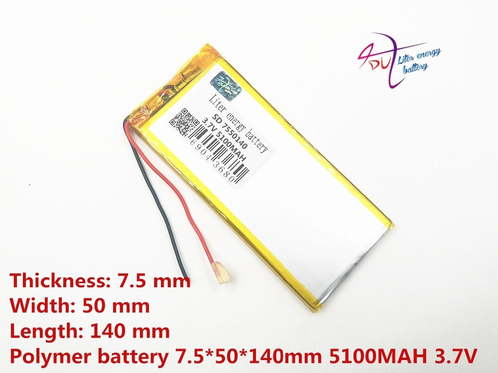 7550140 3.7V 5100mah Lithium Tablet polymer battery With Protection Board For GPS Tablet PC Digital Products