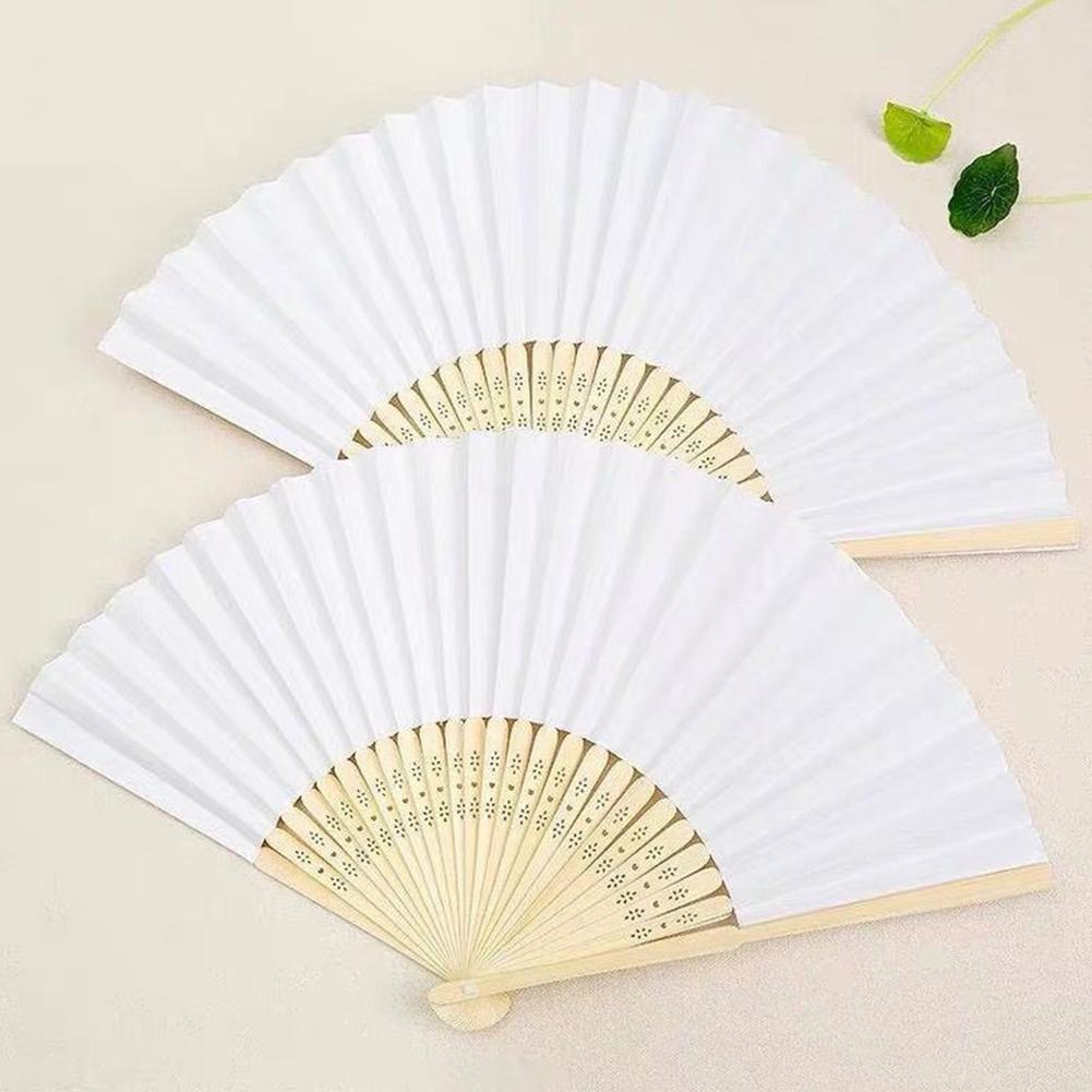 Diy Folding Fan White Hand Held Fan Folding Bamboo Chinese Events Paper Decor Home Wooden Folding Fan Decor Wedding O8w1