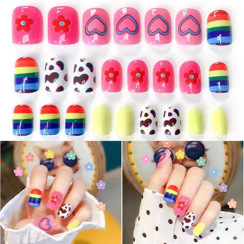24 pièces populaire ongle Patch Nail Art court faux ongles Patch couverture complète faux ongles artificiels avec des outils de manucure de colle: Rouge