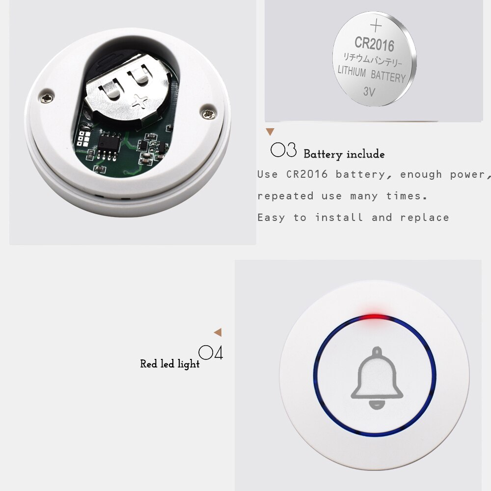 Electronic doorbell induction welcome device wireless doorbell ringing bell and 433mhz host work 1527 learning code with battery