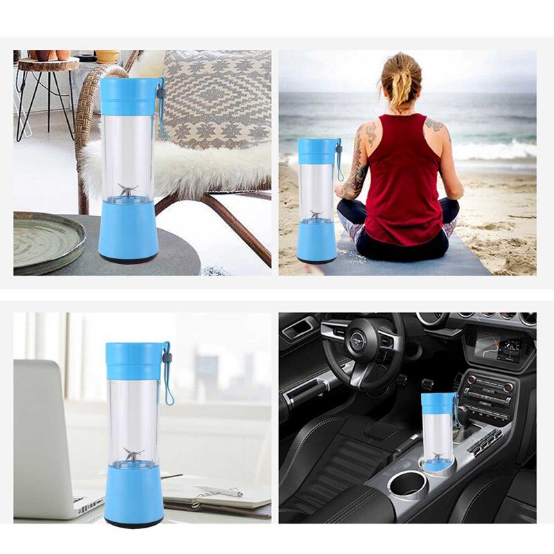 USB Rechargeable, Small Blender Single Serve, Personal Size Blender Handheld Sized Travel Blender Juicer Cup 380Ml Blue