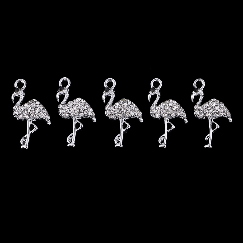 5 Stuks Legering Kristal Flamingo Hangers Diy Sieraden Maken Charms Bevindingen