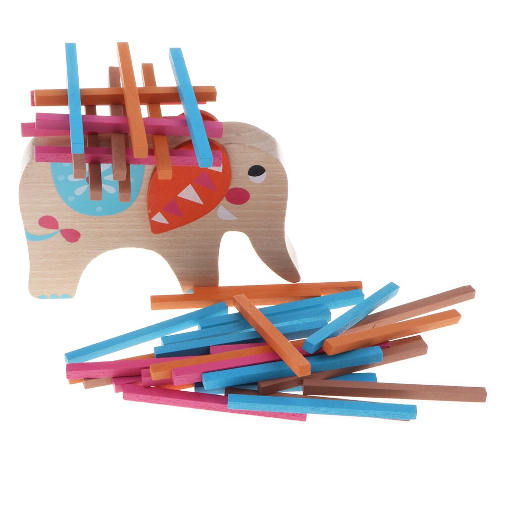 Wooden Colorful Balance Rods Stack on Elephant Sta... Grandado