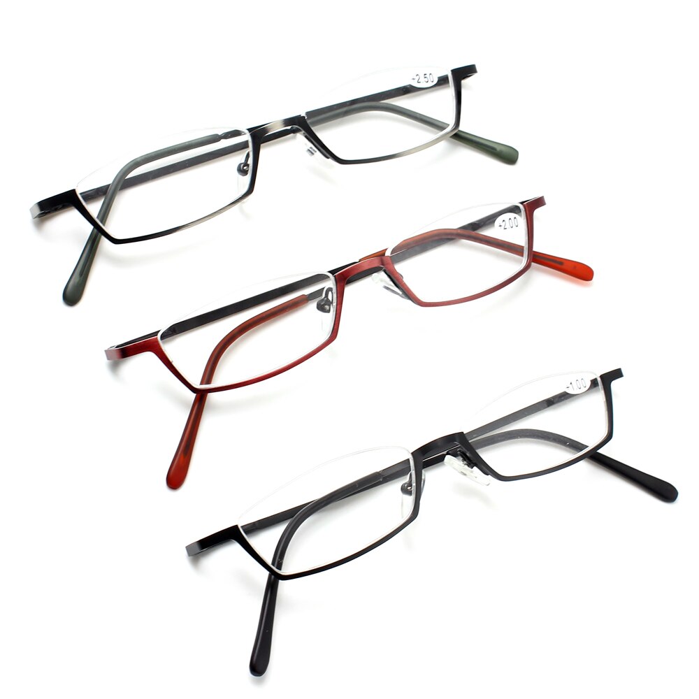 Rolipop Half Frame Readers Reading Glasses Men Prescription Eyeglasses Spring Hinges Frame Metallic Stainless Steel Clear