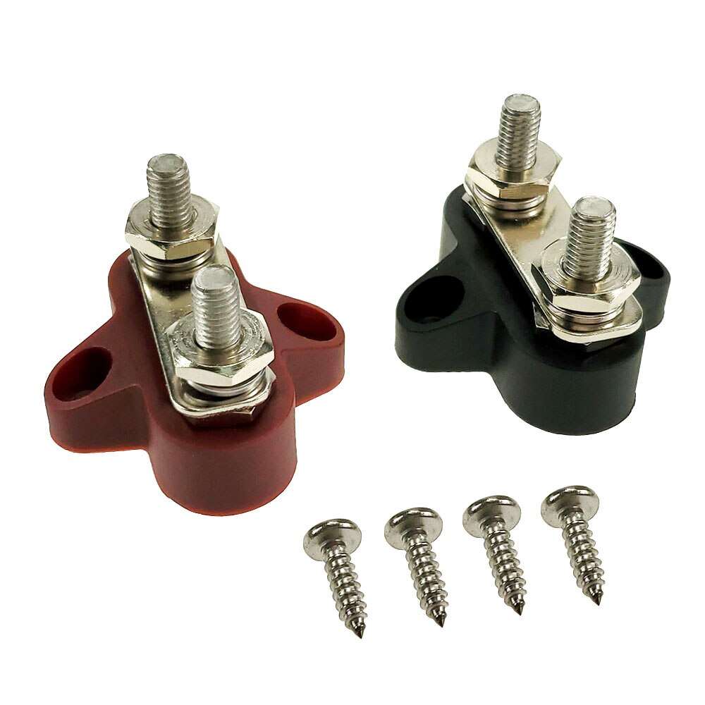 Iztoss Dual Heavy-Duty Power Terminal Blocks M6(1/4") Dual Stud Power and Ground Junction Block with Connecting Link