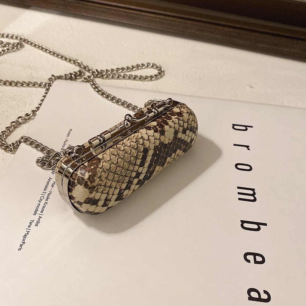 Mini serpent modèle rouge à lèvres sac nouvelle en cuir PU femmes concepteur sac à main serrure chaîne épaule sac de messager: Khaki