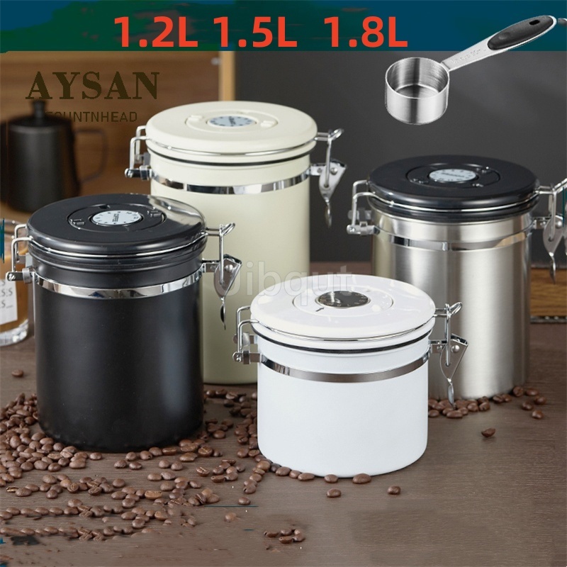 Stainless Steel Coffee Canister Coffee Bean Storage Airtight Containers with Date with Spoon Vent Valve Kitchen Food Storage Jar