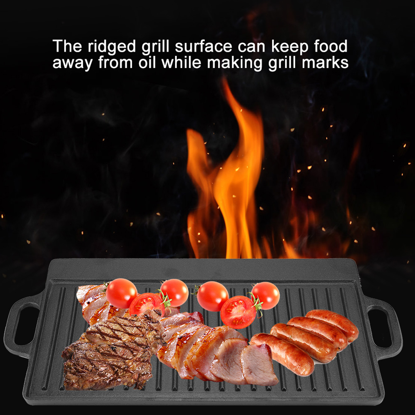 Griddle Pan Non-Stick Cast Iron Grill Griddle Pan Ridged and Flat Double Sided Baking Cooking Tray Bakeware Grill Pan