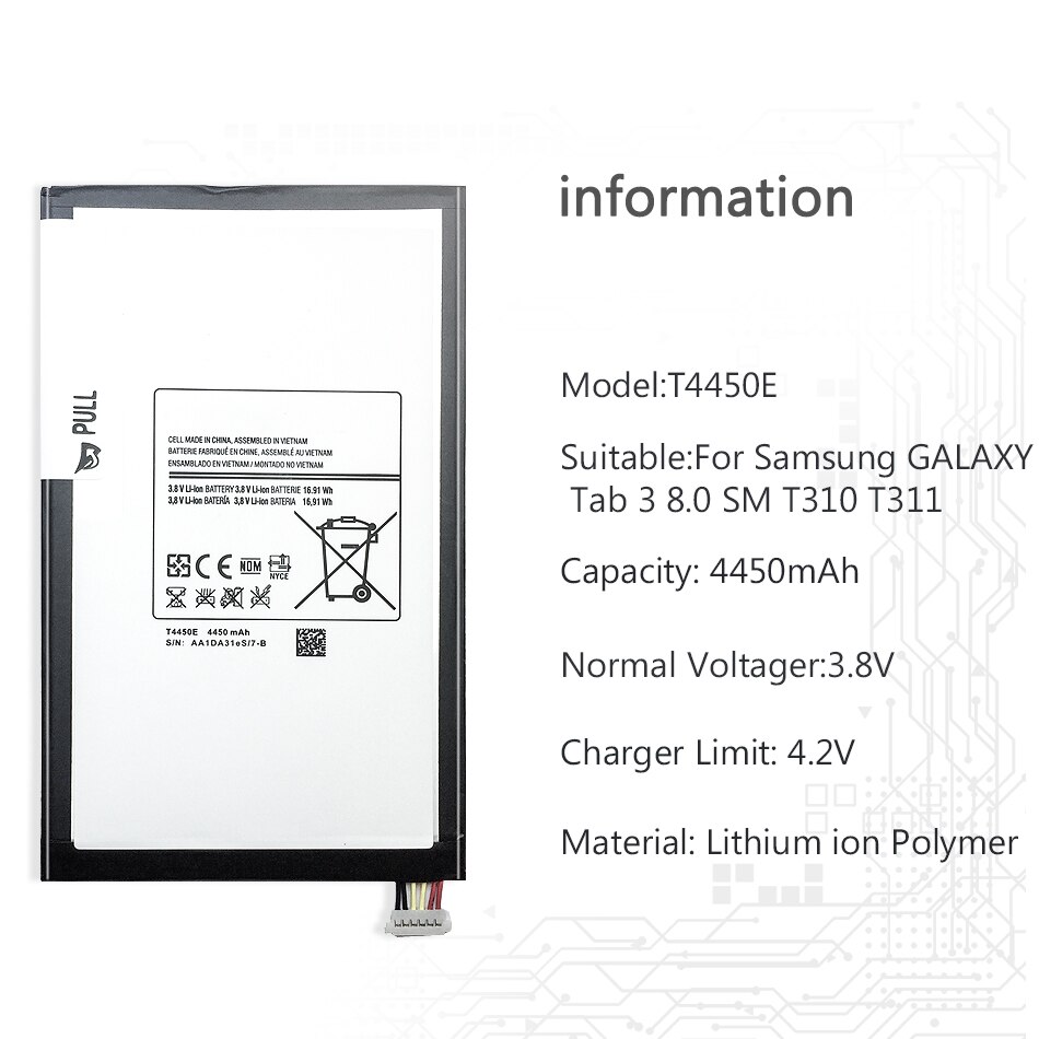 Tablet Batteria T4450E Per Samsung GALAXY Tab 3 8.0 SM T310 T311 4450mAh