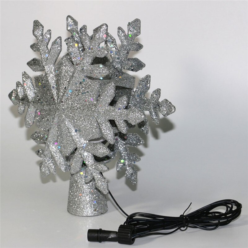 Hollow Snowflake Christmas Tree Top Hat LED Snowflake Rotating Projection Lamp Decoration Used Christmas Tree Rotation Night: US plug