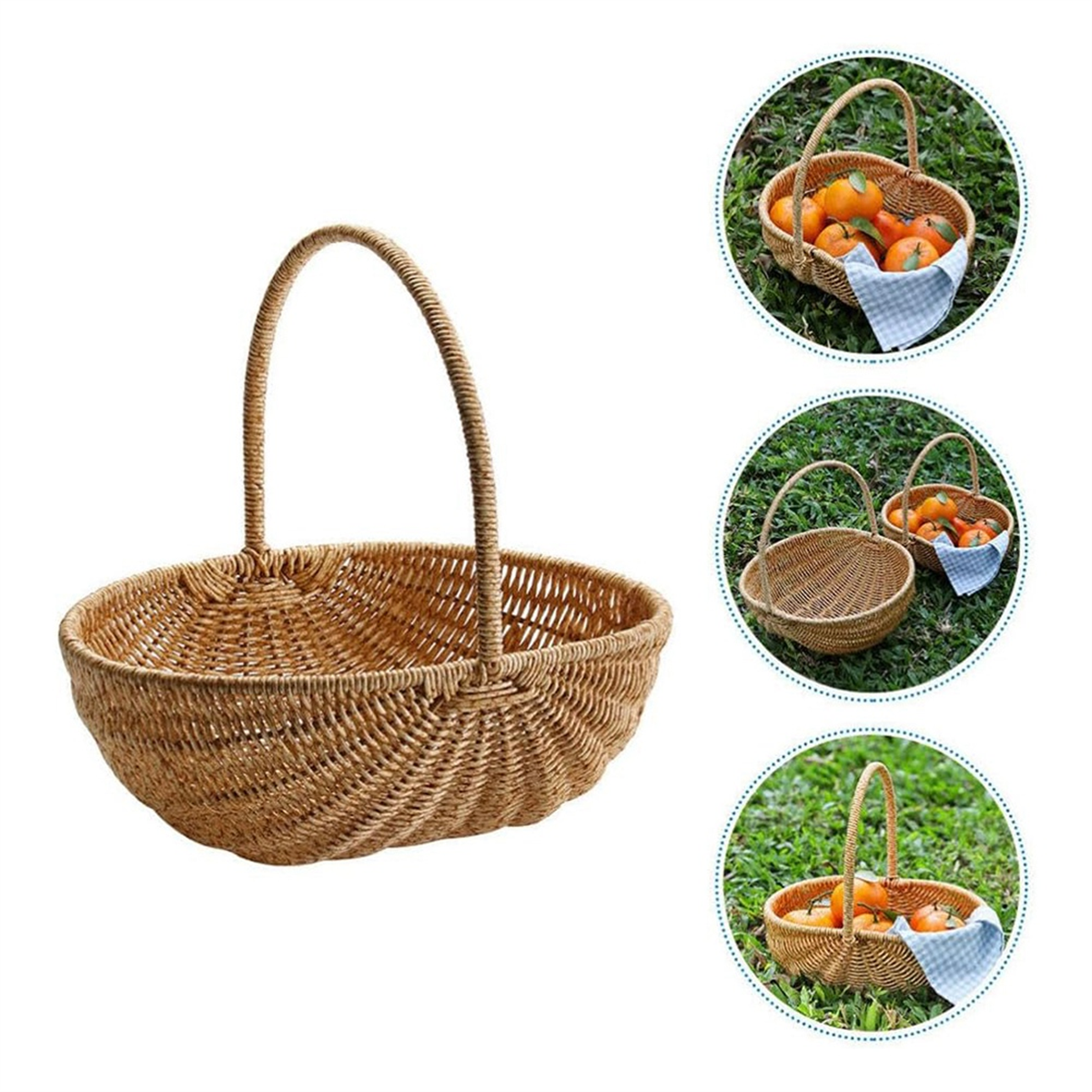 Rieten Mand met Handvat - Bruiloft Bloemenmeisje Mand - Picknick, Fruit, Groente Opslag