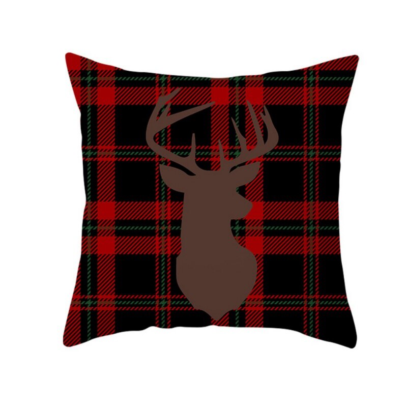 17.7in Double face décoratif thème de noël à carreaux jeter taie d'oreiller rouge vert noir Plaid taie d'oreiller pour la maison