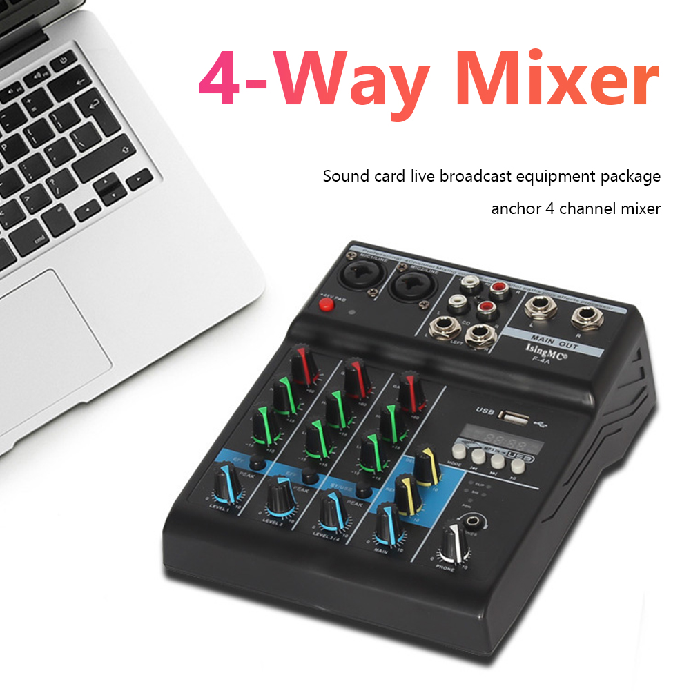 F-4A Wireless 4-channel Audio Mixer Portable Sound Mixing Console Bluetooth-compatible USB Interface