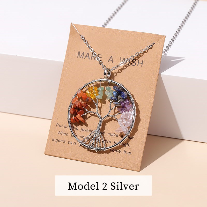 Verander Beter Goud Zilveren Kleur Ketting 7 Chakra Boom Van Het Leven Hanger Halsketting Vrouwen Mannen Roestvrij Staal HandmadeHealing Sieraden: Rood-Bruin