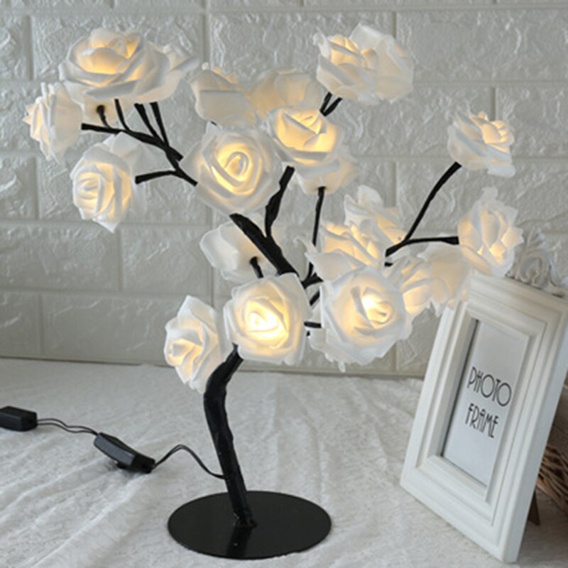 Lámpara de mesa con forma de rosa con flores y árbol de rosas para sala de estar y dormitorio SKD88