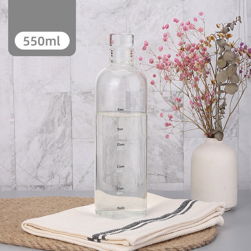 Bottiglia di vetro di grande capacità 550ml con coperchio marcatore di tempo per bevande d'acqua regalo di compleanno semplice tazza di succo di latte trasparente: TP