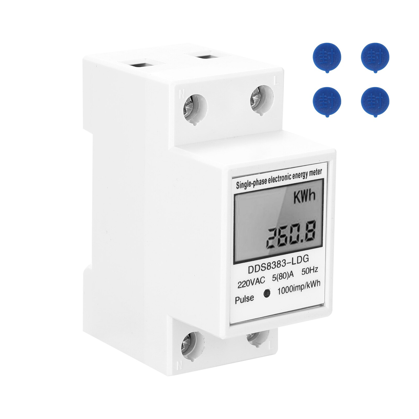 DDS-LDG 220V 50Hz Single-Phase Electricity Meter Electric Energy Meter with LCD Display 35mm Dinrail Mount: without backlight