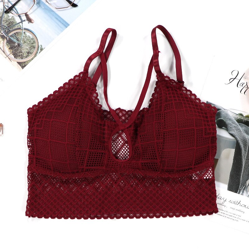 Sexet blonde skønhed ryg bh kvinder dejlig wire fri bralette sommer behagelig sømløs push up bh: Rød
