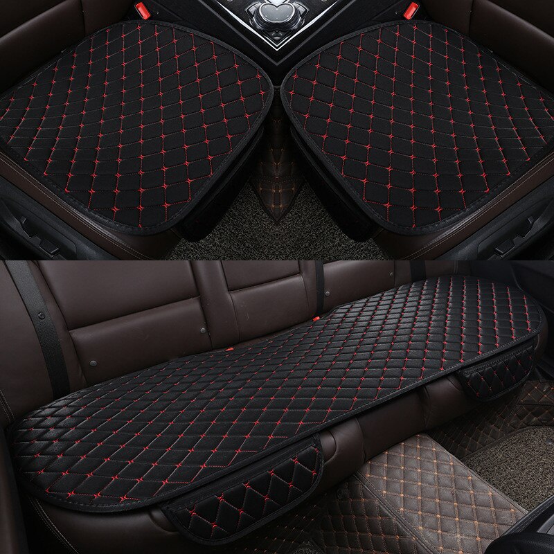 Fundas de lino para asiento de coche, Protector de tela de lino para asiento delantero y trasero, no deslizante, accesorios universales: Black red line 3pcs