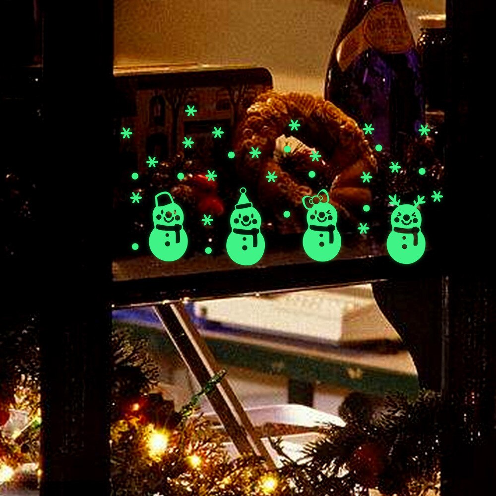 Glow In The Dark Stickers Kerst Glow Sneeuwpop Muurstickers Woonkamer Lichtgevende Stickers Window Decor Kamer Decoratie