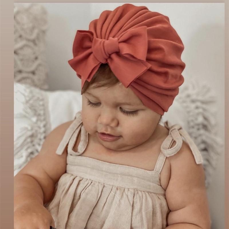 Wafel Tulband Hoed Baby Knoop Boog Hoofdband Baby Zachte Elastische Hoofd Wraps Kids Meisjes Bonnet Mutsen Cap Pasgeboren Hoofddeksels