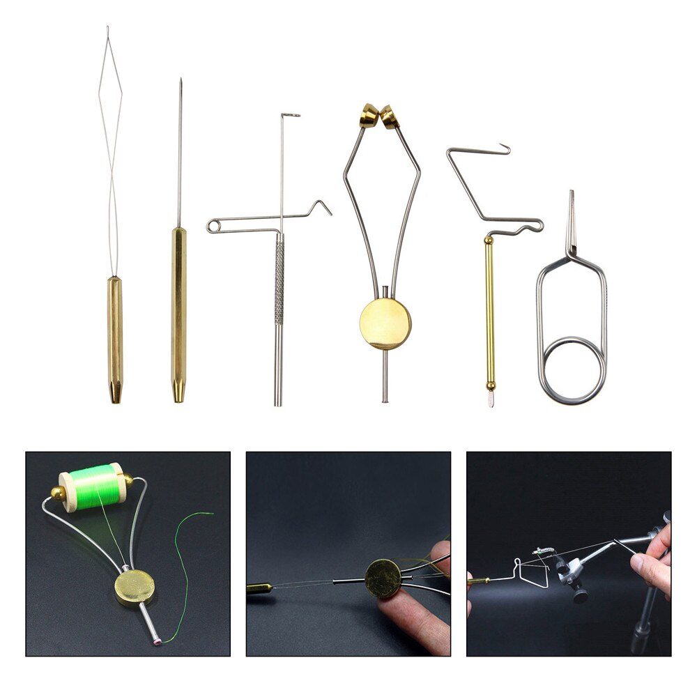 6 stks/set fly koppelverkoop gereedschap kit spoel threader spoel houder rotary zweep finisher voor vliegvissen apparatuur combo