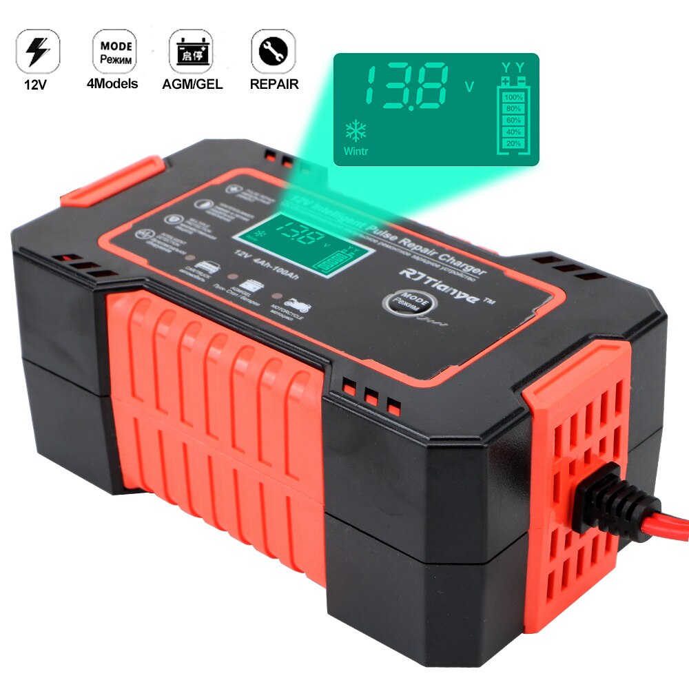 Agm Gel Wet Car Battery Charger Wet Dry Lead Acid Battery Charger Full Automatic Pulse Repair 12V 6A Fast Power Charging