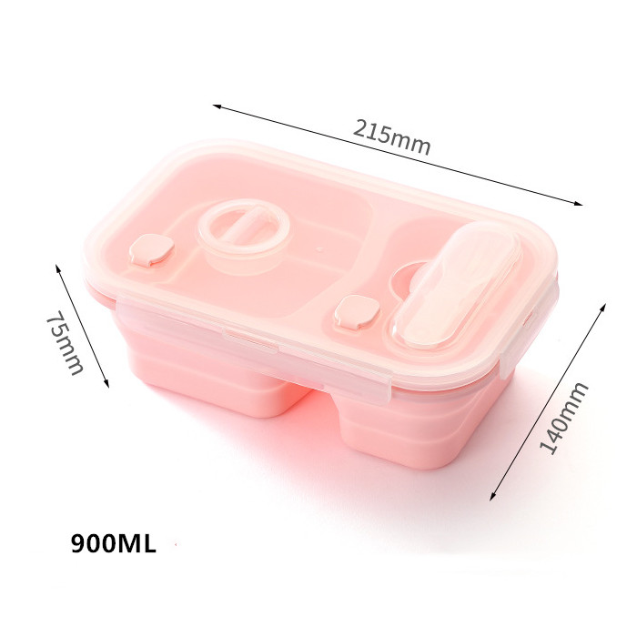 900ml/1360ml Silicone Collapsible Lunch Box Leak-Proof Large Capacity Microwave Oven Bento Box Folding Lunchbox Eco-Friendly: 2 Partition Pink