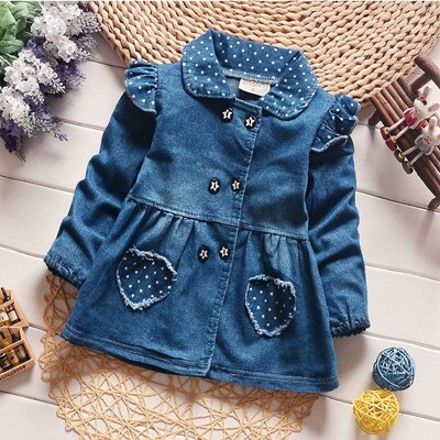 ExactlyFZ Baby Girls Denim Jacket Girl Clothes for Girl Toddler Baby Lovely Heart Protect Dot Girls Jeans Jacket: 18M