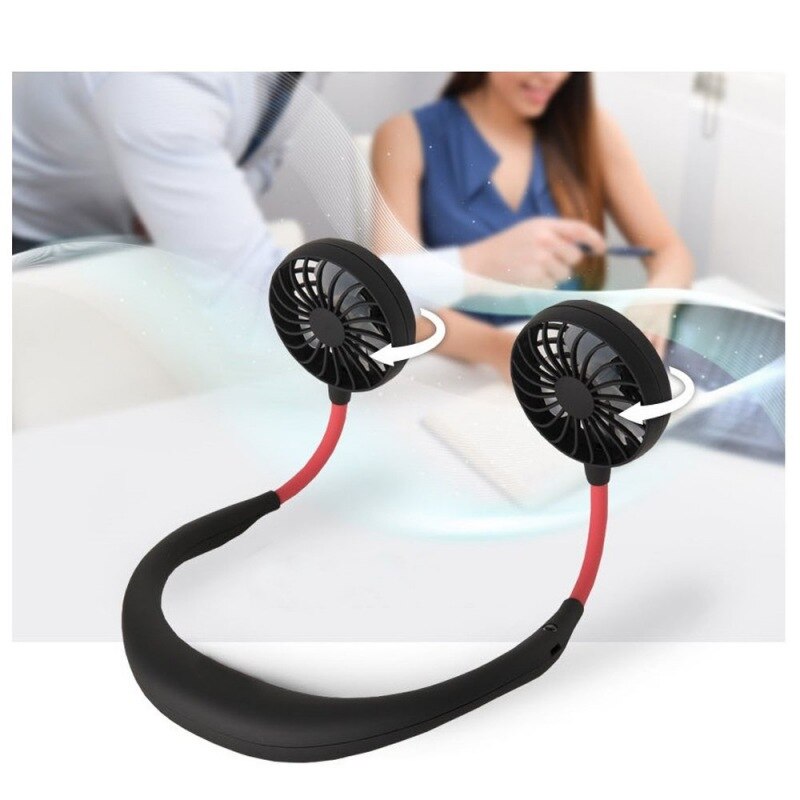 Usb oplaadbare draagbare handsfree nekbandventilator persoonlijk, mini dubbele nekventilatoren 3 snelheden
