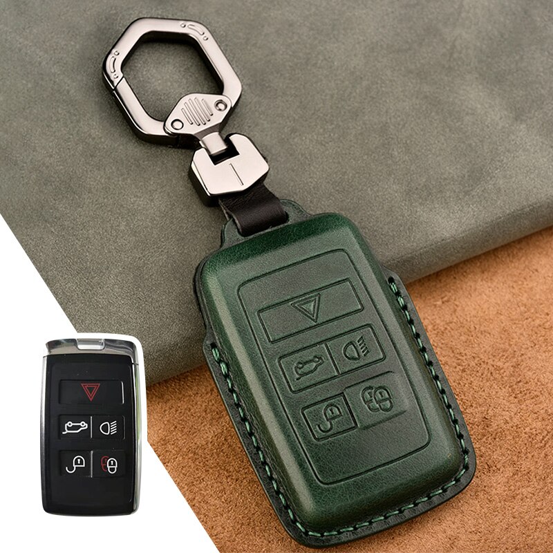 Leather Car Key Cover Full Case for Land Rover Range Rover Sport Evoque Velar Discovery 5 Accessories Protect: green