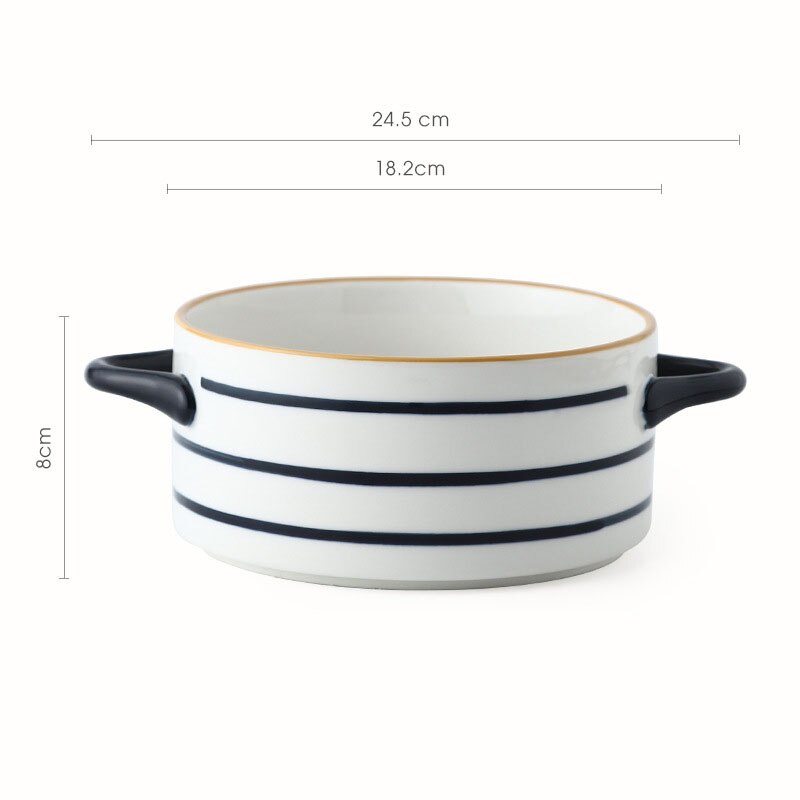 Ceramic Color glazed Double Ear Bowl with Lid Stew Breskfast Steamed Egg Pudding Bowl Baking bowl Kitchen Supply: 7inch Ripple