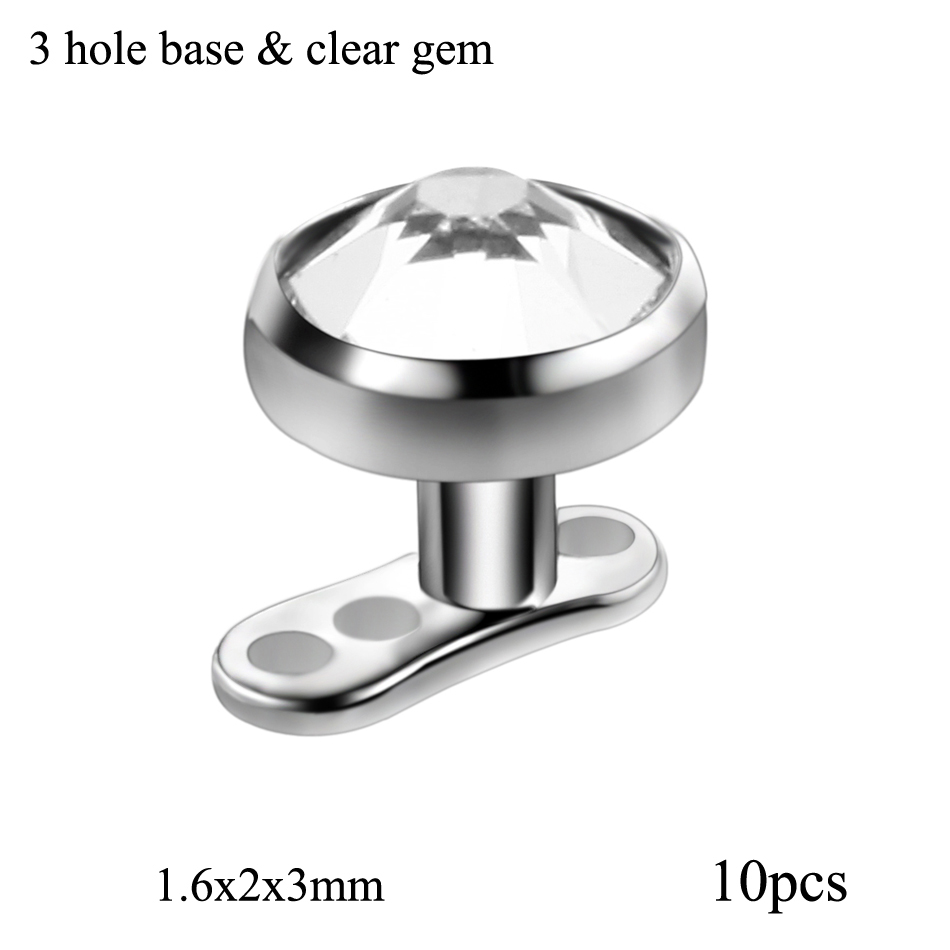 10 stks/partij G23 Titanium Piercing Micro Dermal Anker Base & Tops Skinner Diver Crystal Gem Head Implantaten Body Piercing Sieraden: Licht Geel Goud Kleur