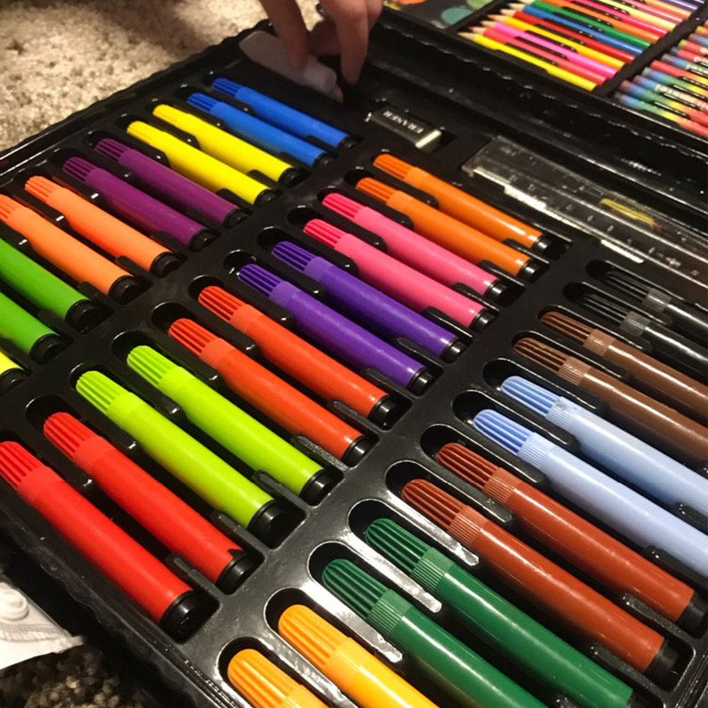 150 stk barn barn farget blyantmaleri tusj pen fargestift maling pensel tegneverktøy kunstner kit skole barnehage forsyninger