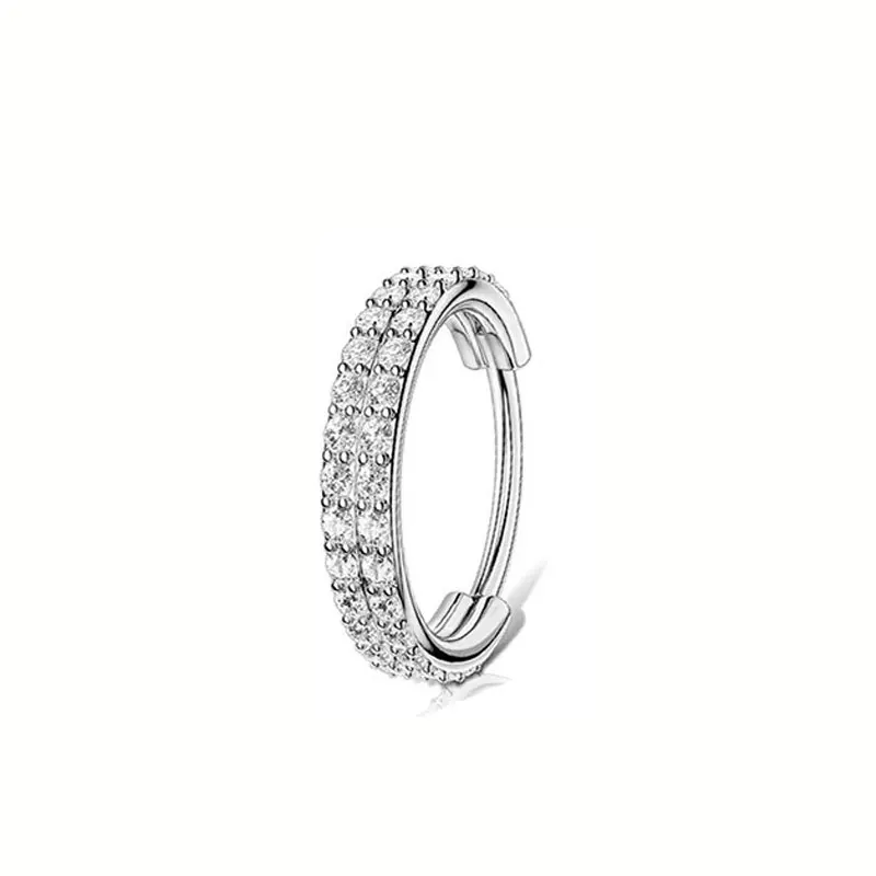 ASTM F136 Titanium 16G Dubbellaags Zirkoon Neus Clicker Segment Clicker Ring Helix Kraakbeen Neusring Piercing Lichaam sieraden: Black / Gerhodineerd