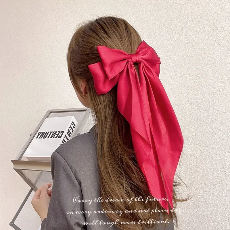 1 Uds. Cinta de satén de Color sólido, lazos grandes, horquilla, Clips de primavera, accesorios para el cabello para mujeres y niñas, sombreros coreanos de de verano 2023