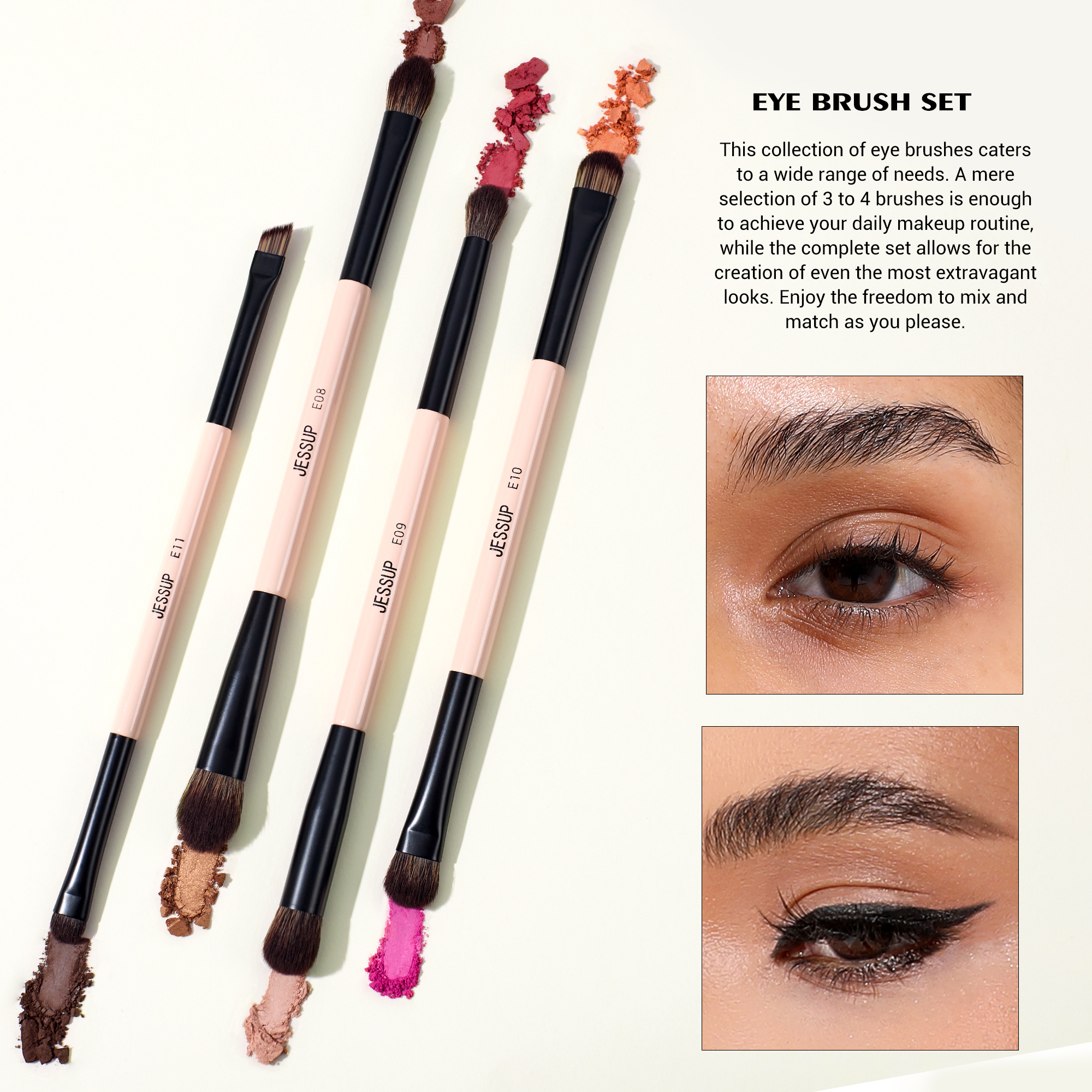 Jessup make-upborstelset met make-upspons, 3/7 stuks dubbelzijdige make-upborstel foundation blush oogschaduw met geschenkdoos
