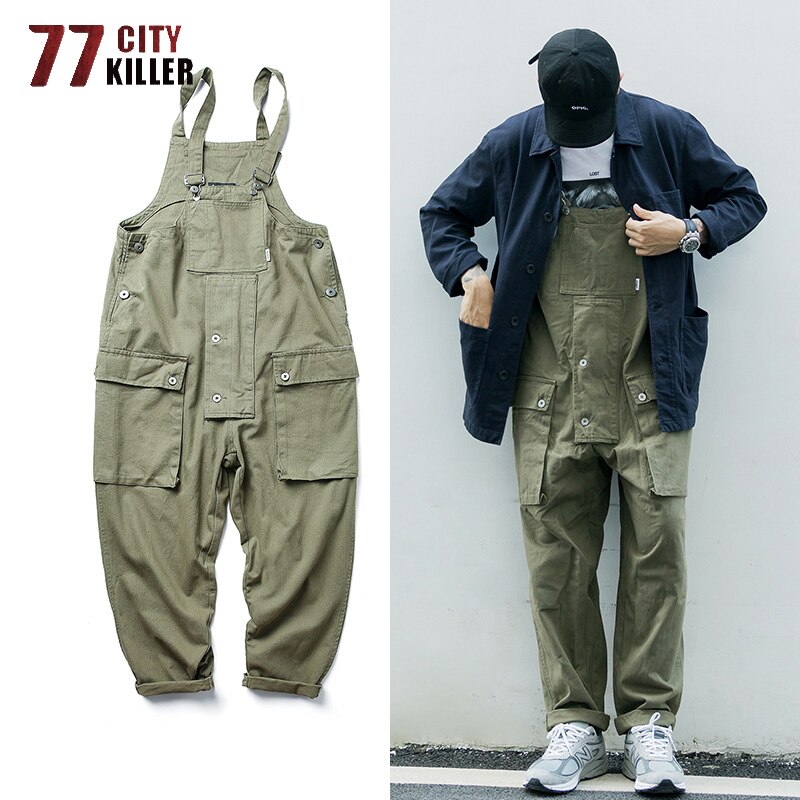 77 stadt Mörder Fracht Multi-Tasche Bib Overalls Männer Amerikanischen Streetwear Arbeit Jogger Männlichen Overalls Casual Oversize Bib Hosen