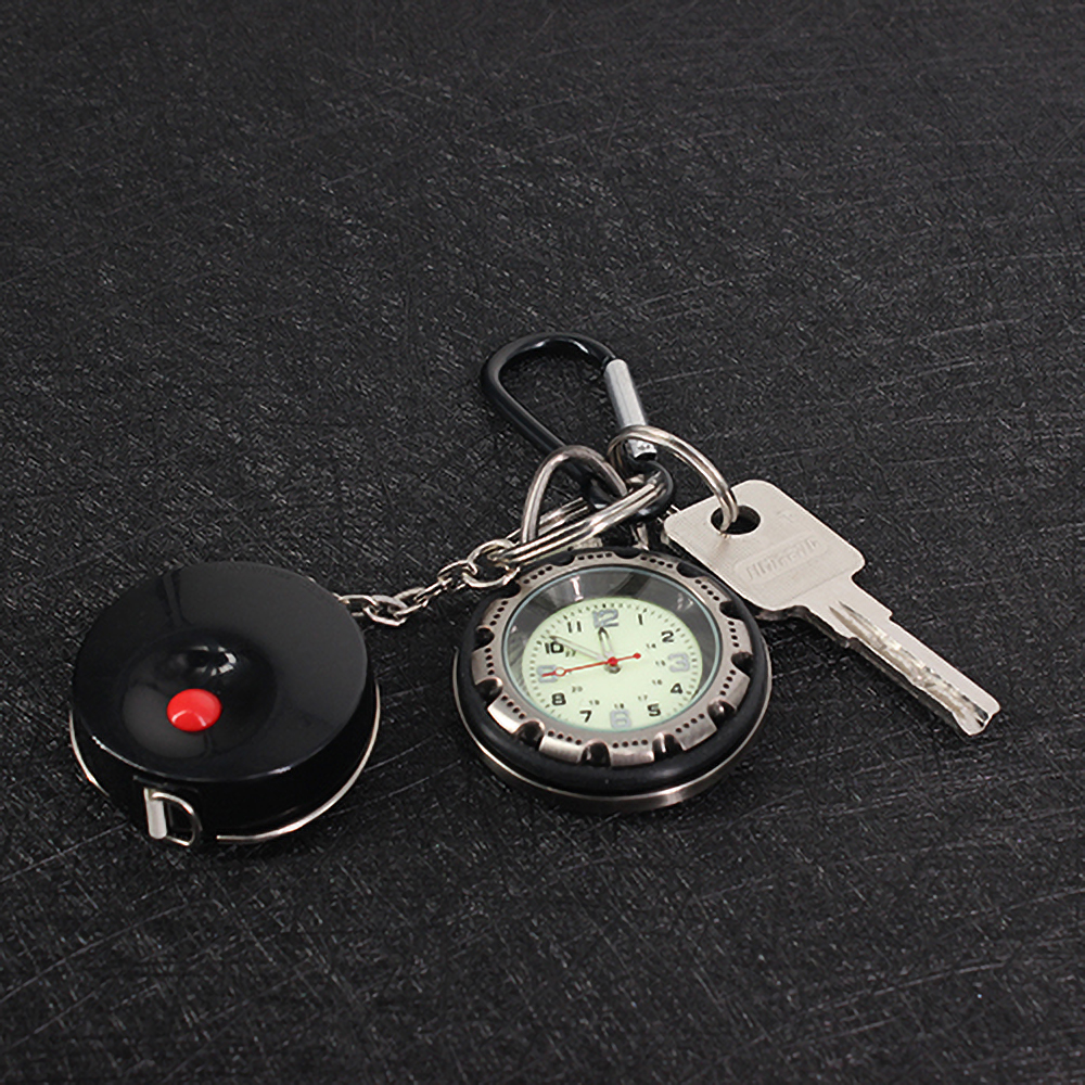 Vintga retro Glatte Schwarz Taschenuhr Bronze- Polnischen Quarz fob Taschenuhr Anhänger Karabiner Haken Clip Starke Leuchtende Uhr