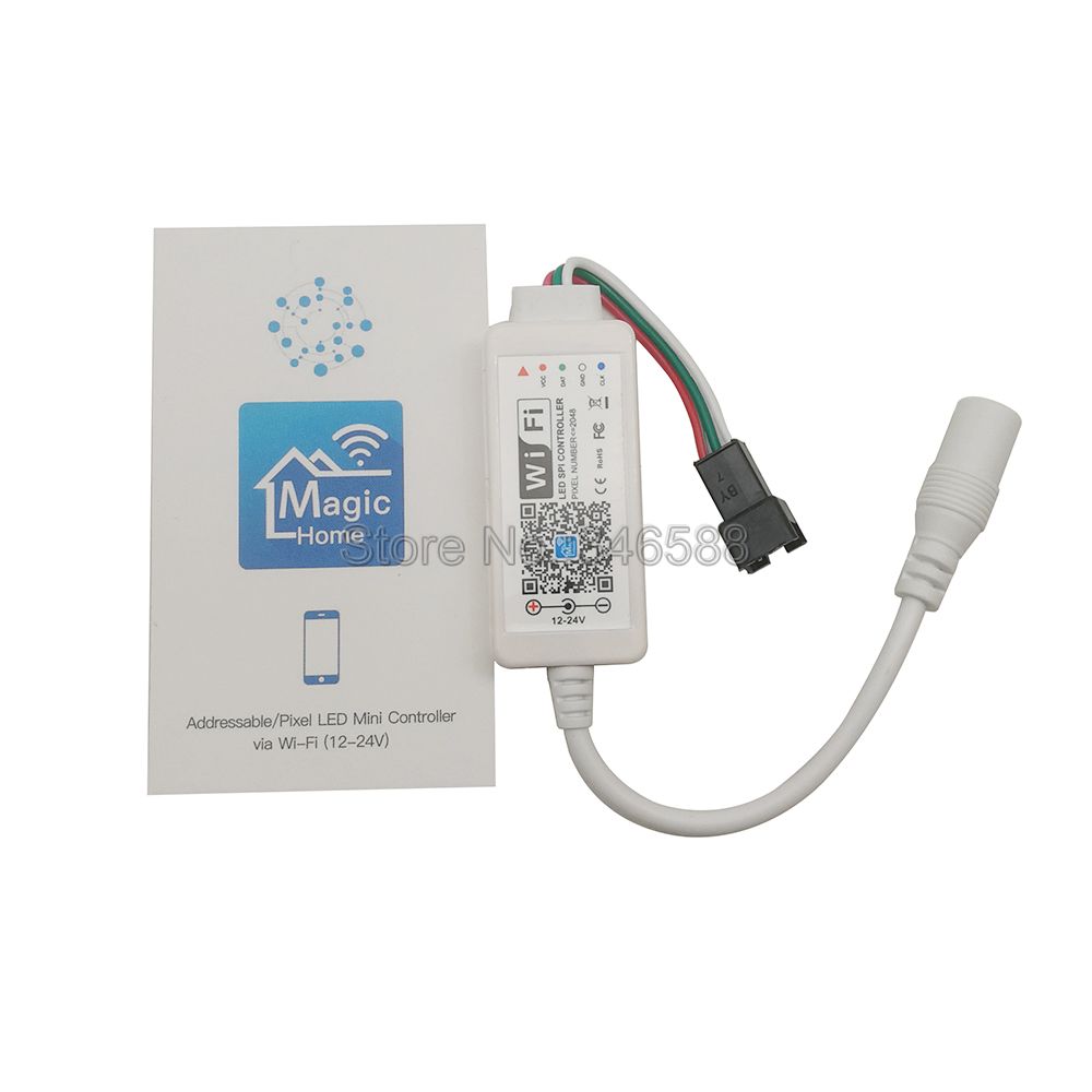 Dc12-24v magic home mini wifi spi led controller 2048 pixel smartphone app alexa google home röststyrning för 12v ws2811 strip
