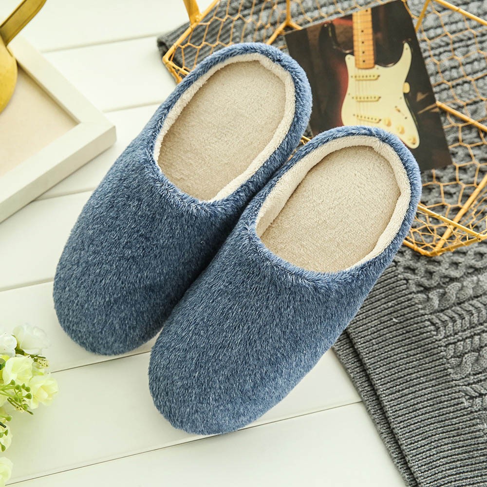Men Indoor Shoes Warm Slippers Home Plush Soft Indoors Anti-slip Winter Floor Bedroom Shoes Solid Color Home Slippers
