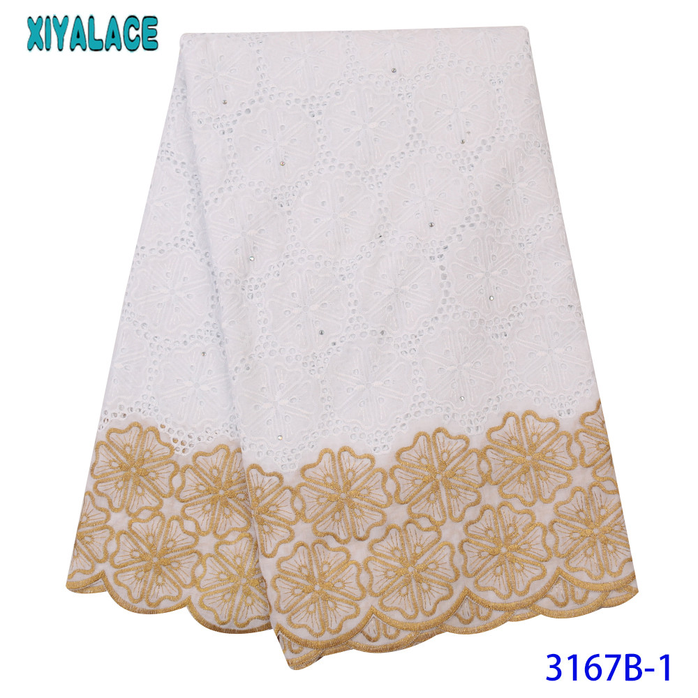 Hvid og guld nigeriansk blonder stof nyeste schweiziske voile blonder bomuld blonder trim til kjoler  ks3167b