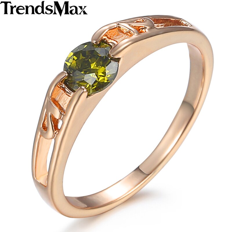 Green Cubic Zircon CZ 585 Rose Gold Ring for Women Girls Engagement Wedding Band Ring for Women GR18